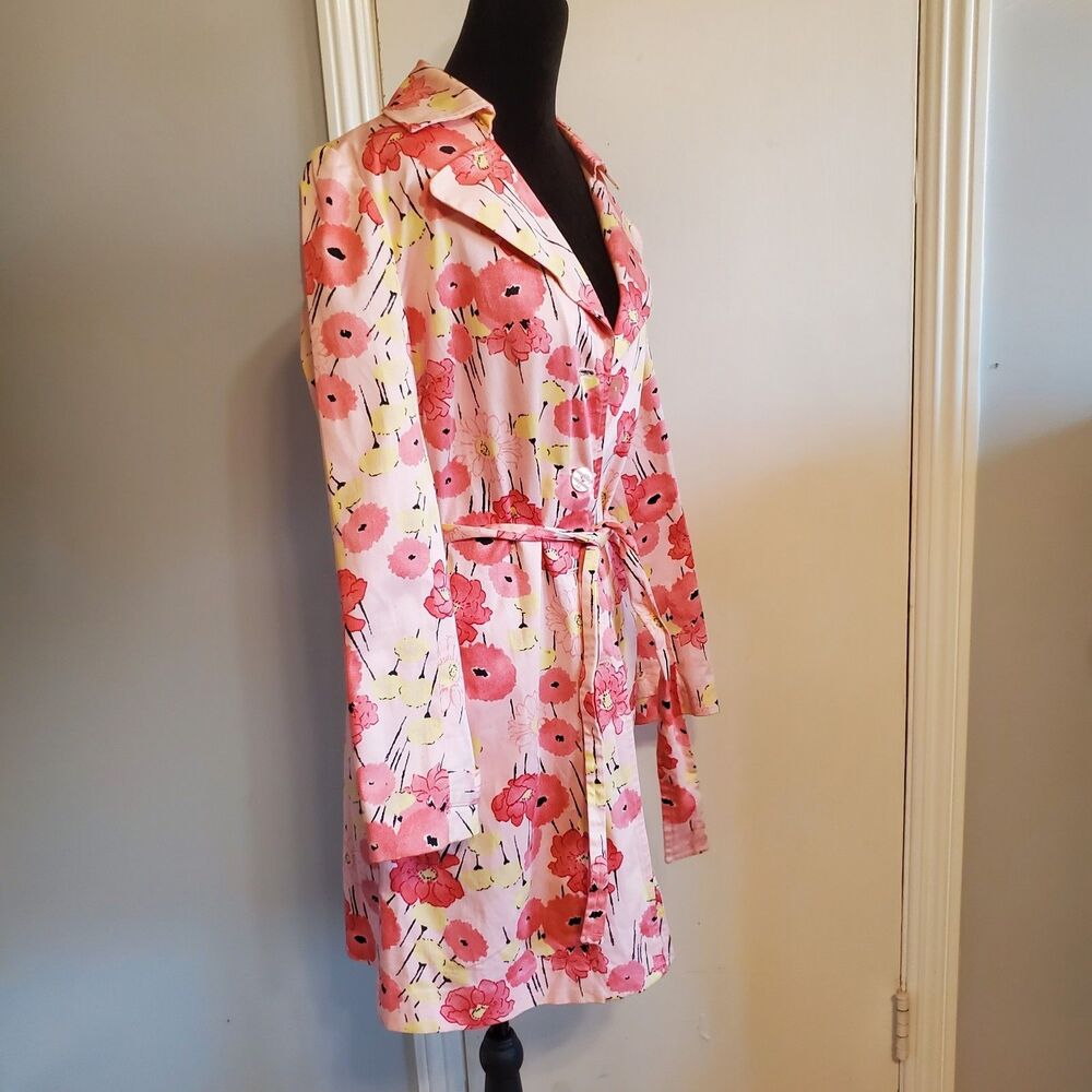 Apostrophe Cotton Pink Floral Trench Coat Quirky Twee Feminine Barbie Size S - Picture 2 of 7